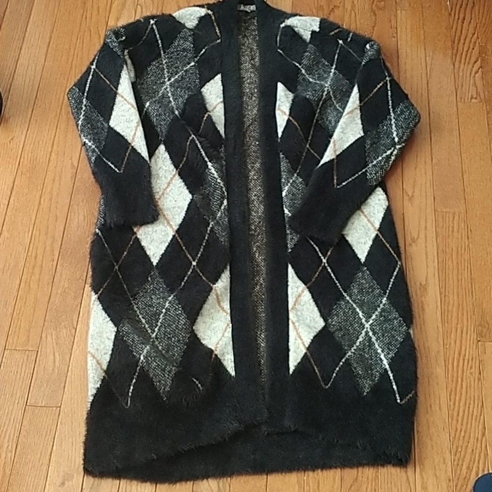 Marled Argyle Grey/Black Sweater Coat Jacket sz S - Picture 1 of 12